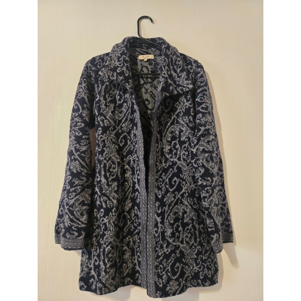 A. IDA Made in Italy Wool Blend Damask Paisley Open Front Cardigan Coat Grey L
